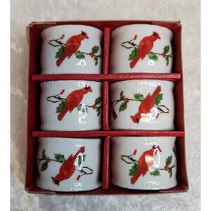 Vintage 1984 Christmas Cardinals Lefton Napkin Ring Holder- Set of 6
